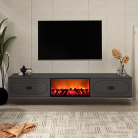 Fyra meuble tv avec cheminée led 150cm gris anthracite et noir