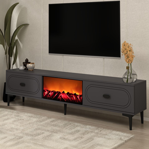 Fyra meuble tv avec cheminée led 150cm gris anthracite et noir