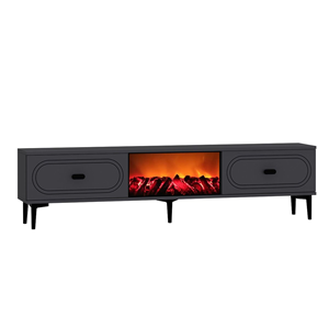 Fyra meuble tv avec cheminée led 150cm gris anthracite et noir