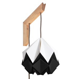 Applique murale en bois et suspension origami bicolore en papier