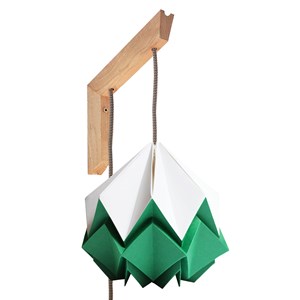 Applique murale en bois et suspension origami bicolore en papier