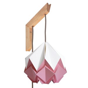 Applique murale en bois et suspension origami bicolore en papier