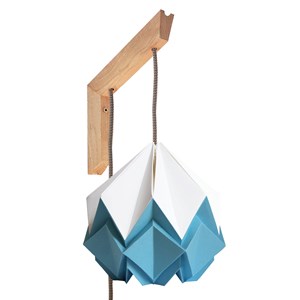Applique murale en bois et suspension origami bicolore en papier