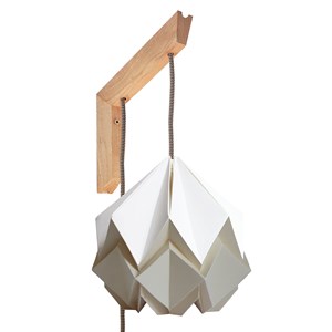 Applique murale en bois et suspension origami bicolore en papier