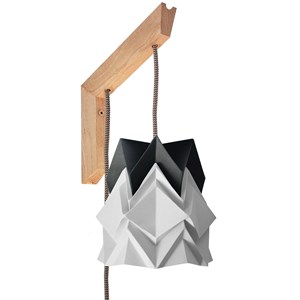 Applique murale bois et petite suspension origami bicolore en papier