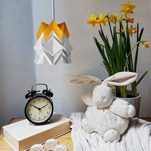 Applique murale bois et petite suspension origami bicolore en papier