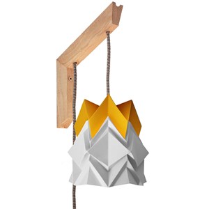 Applique murale bois et petite suspension origami bicolore en papier