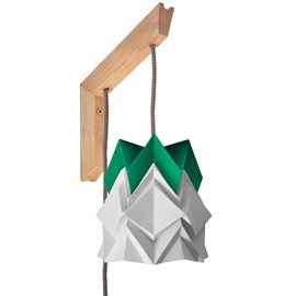 Applique murale bois et petite suspension origami bicolore en papier
