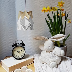 Applique murale bois et petite suspension origami bicolore en papier