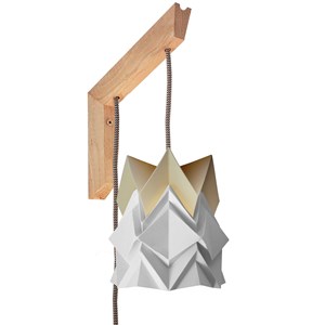 Applique murale bois et petite suspension origami bicolore en papier