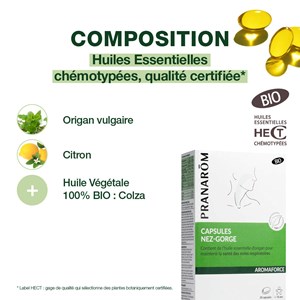 Pranarom - capsules nez-gorge aux huiles essentielles - bio