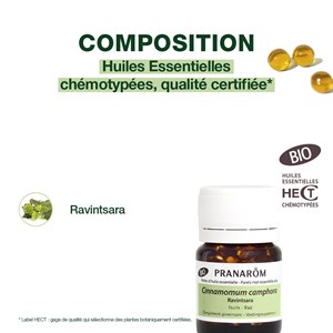 Pranarom - perles d'huile essentielle de ravintsara - bio