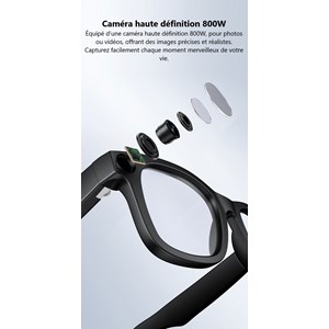 Lunettes connectées ai avec caméra 8mp & audio bluetooth