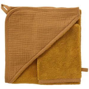 Cape de bain + gant bambou et gaze havane