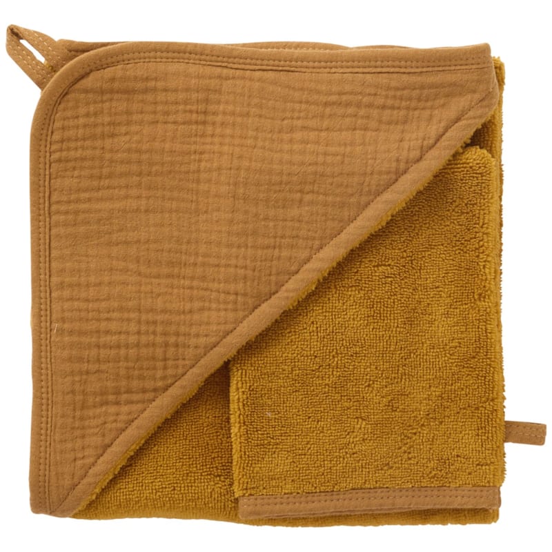 Cape de bain + gant bambou et gaze havane