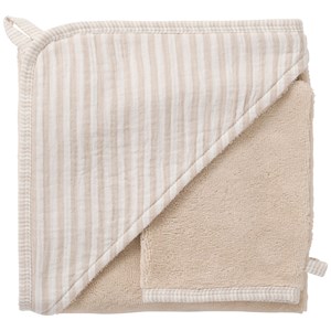 Cape de bain + gant éponge bambou et gaze rayé galet