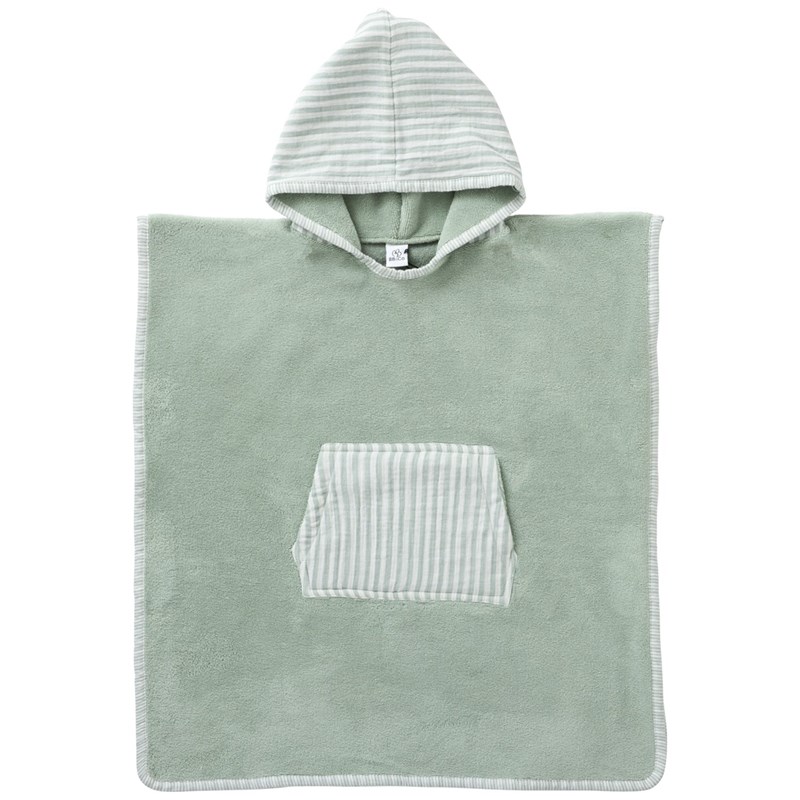 Bb & Co - Poncho de bain à capuche bambou et gaze de coton rayé vert de gris (3-5 ans)