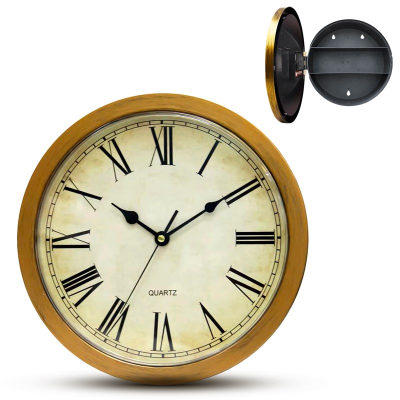 Horloge secret box copper, rétro, ø 25 cm, compartiment secret