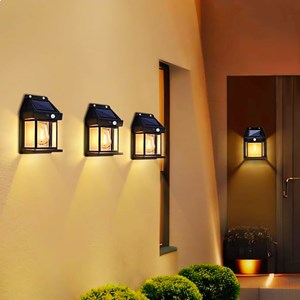 Lot 2 appliques solaires rétro, 17x12 cm, détecteur, 3 modes, abs