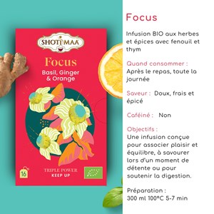 Tisane bio focus – infusion basilic, gingembre & orange pour clarté d’esprit