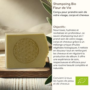 Duo shampoing solide bio fleur de vie et support magnétique fabriqué en france