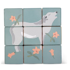 Chariot avec puzzle de cubes animaux