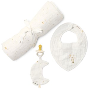 Coffret cadeau attache-sucette, bavoir bandana et lange xl moon & stars