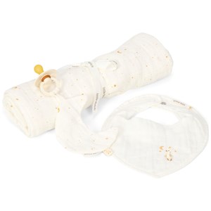 Coffret cadeau attache-sucette, bavoir bandana et lange xl moon & stars