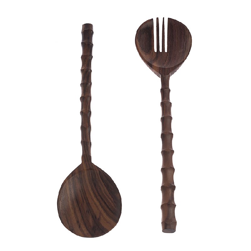 Couverts à salade en bois de rose sculpté - 31.5cm