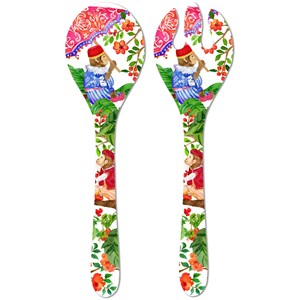 Couverts à salade singes de bali 33 cm
