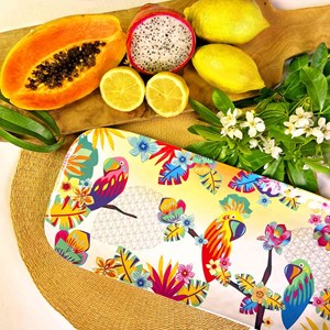 Plat à cake mélamine perroquets 37,5 c