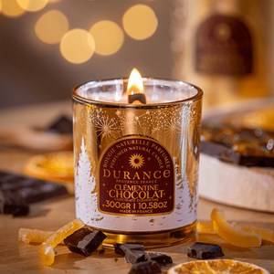 Bougie mèche en bois clémentine chocolat