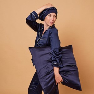 Pack cheveux en soie bleu nuit 51x76