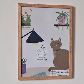 Affiche un chat, une pièce, un casse-tête