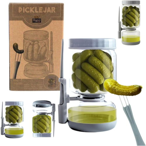 Ranji - Pot à cornichon retournable avec pique inclus 900 ml