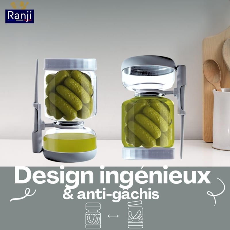 Pot à cornichon retournable avec pique inclus 900 ml (Ranji) - Image 2