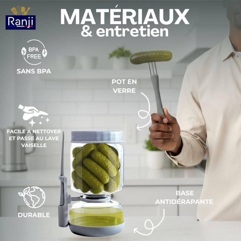Pot à cornichon retournable avec pique inclus 900 ml (Ranji) - Image 3