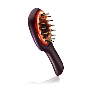 Peigne de soin capillaire avec 7 modes différents de lumière colorée.