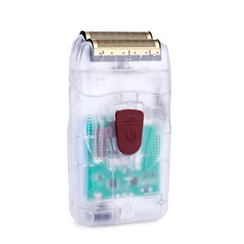 Rasoir avec 2 lames flottantes. Corps transparent. Batterie rechargeable.