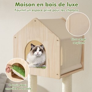 Arbre à chat 139 cm en bois 60 x 60 x 139 cm bois marron