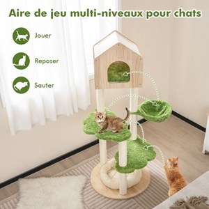 Arbre à chat 139 cm en bois 60 x 60 x 139 cm bois marron