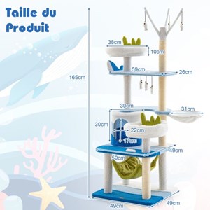 Arbre à chat sur le thème de 59 x 49 x 165 cm bleue