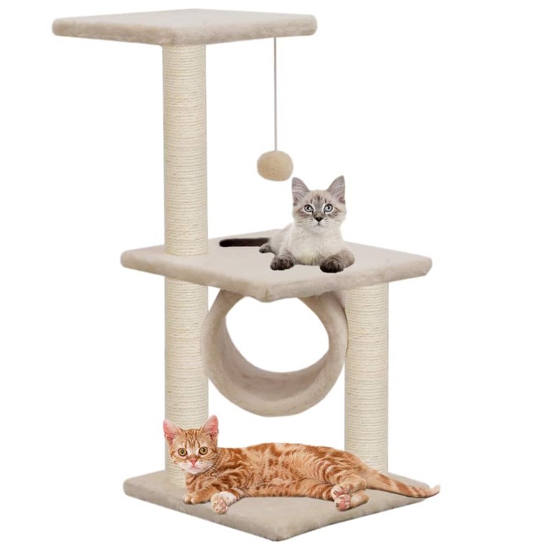 Helloshop26 - Arbre à chat griffoir grattoir niche jouet 30 x 30 x 65 cm beige