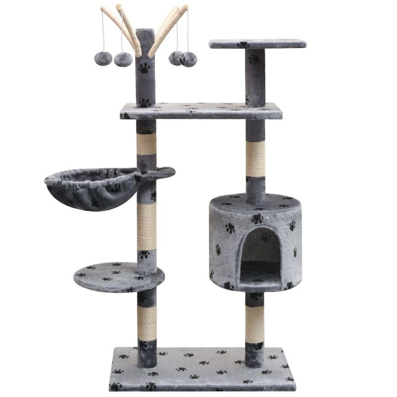 Helloshop26 - Arbre à chat griffoir grattoir niche jouet 96 x 35 x 125 cm gris