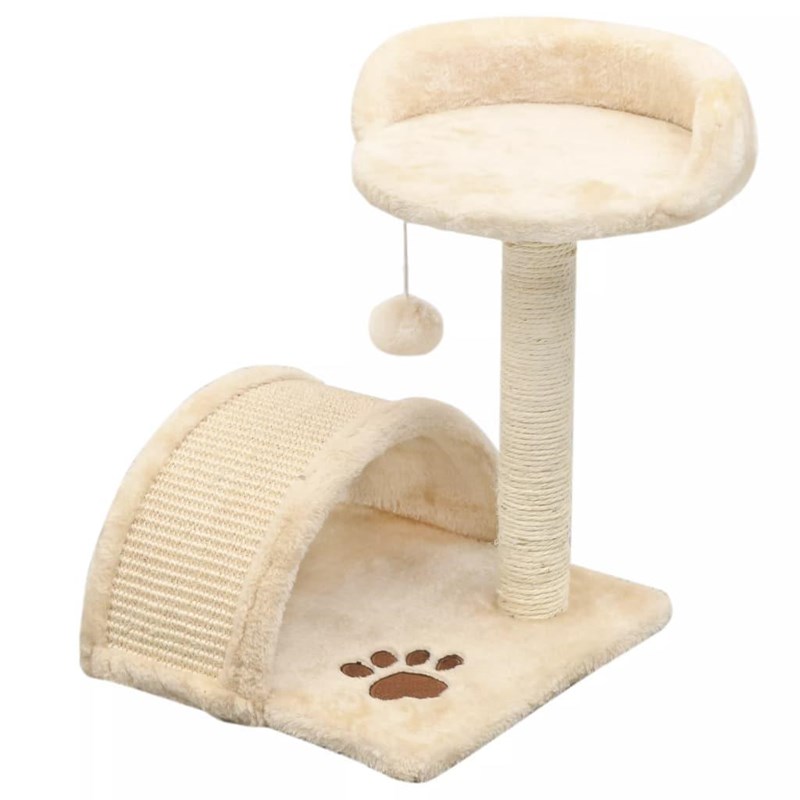 Arbre à chat griffoir grattoir niche jouet 30 x 30 x 40 cm beige