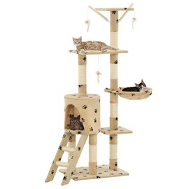 Arbre à chat griffoir grattoir niche jouet 49 x 35 x 138 cm beige