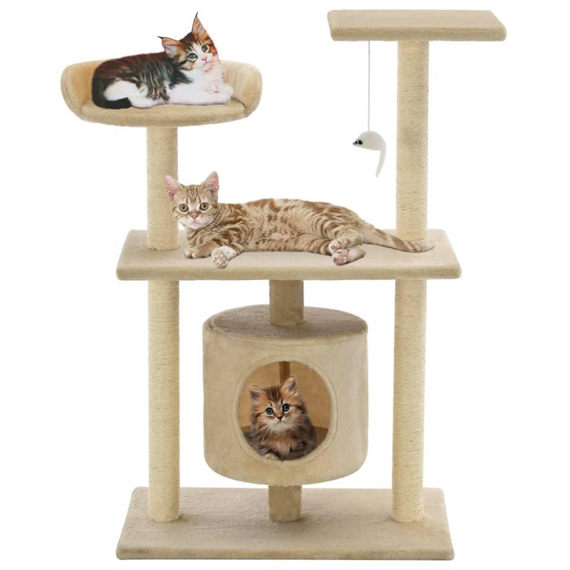 Arbre à chat griffoir grattoir niche jouet 70 x 45 x 95 cm beige