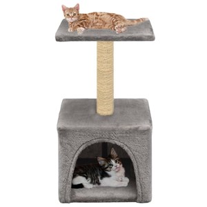 Arbre à chat griffoir grattoir niche jouet 30 x 30 x 55 cm gris