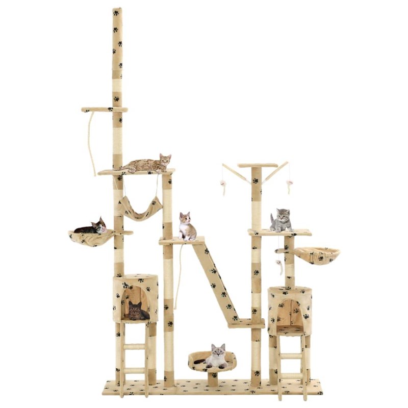 Helloshop26 - Arbre à chat griffoir grattoir niche jouet 147 x 35 x 230 cm beige