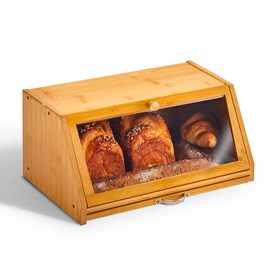 Fishtec boîte à pain en bambou - couvercle vitré transparent, planche à
